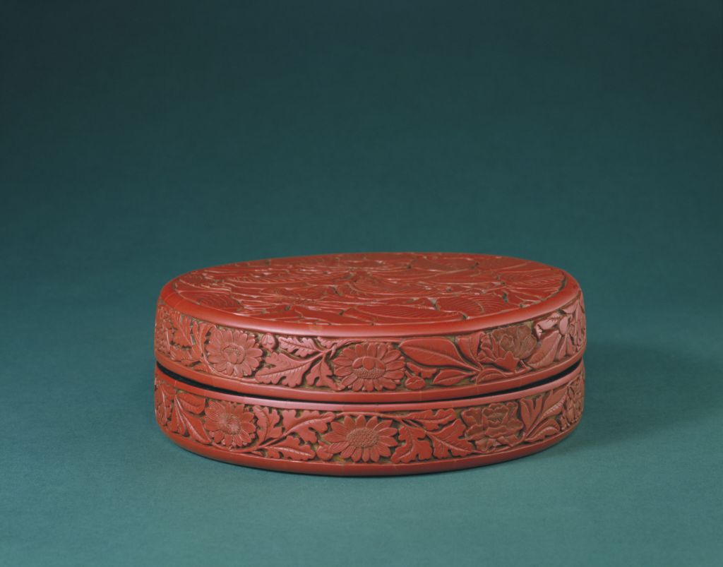 图片[1]-Round box with red purple calyx pattern-China Archive